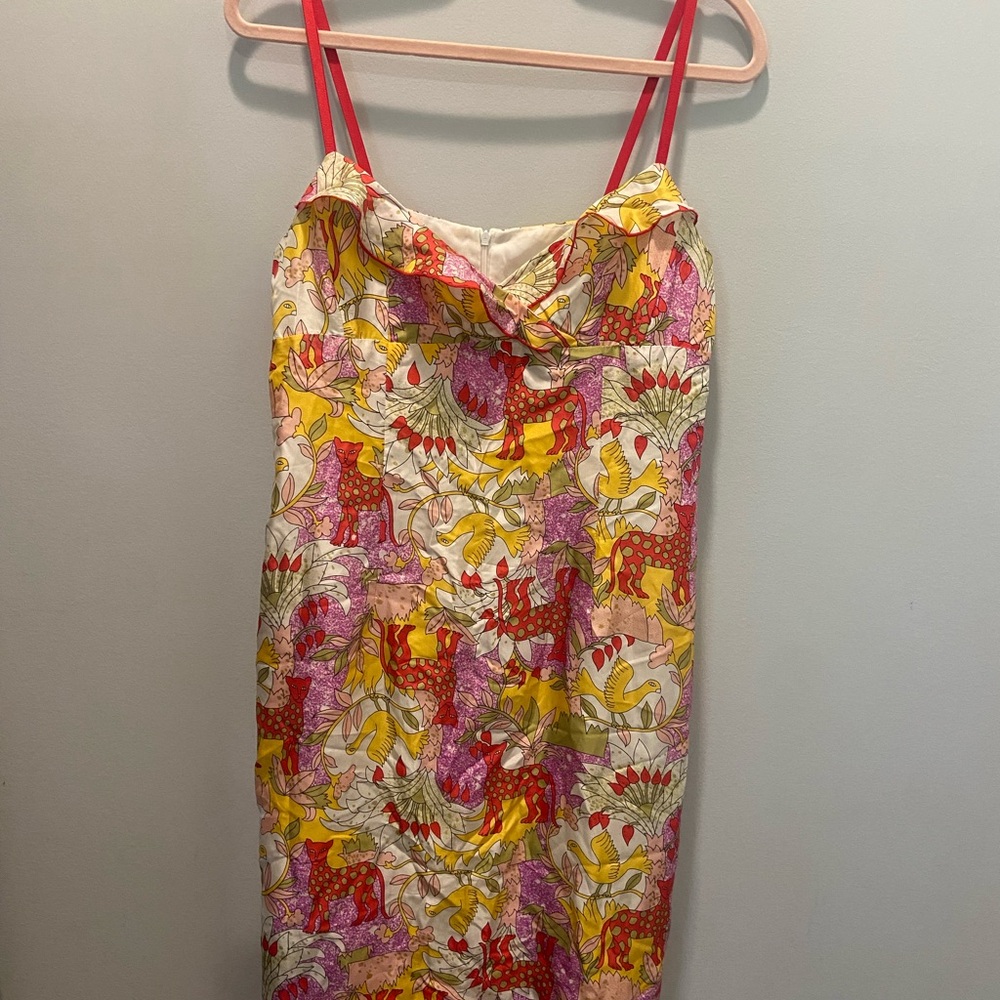 Nanette Lepore Vibrant Pink and Yellow Patterned Mini Silk Dress